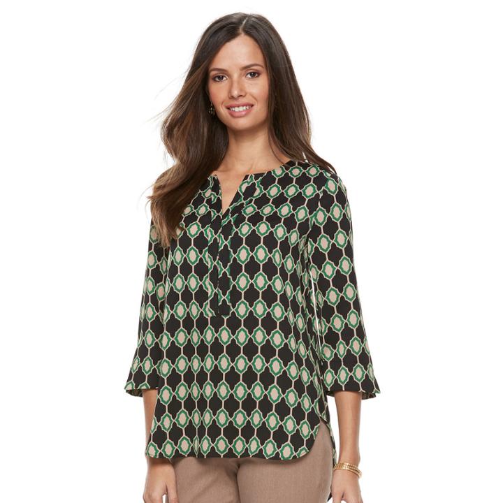 Women's Dana Buchman Pleated Splitneck Top, Size: Large, Med Green