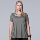 Plus Size Simply Vera Vera Wang Faux-pearl Embellished Tee, Women's, Size: 2xl, Med Grey