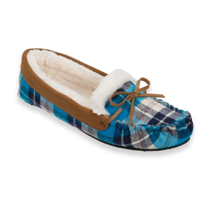 Women's Dearfoams Knit Moccasin Slippers, Size: Small, Dark Blue