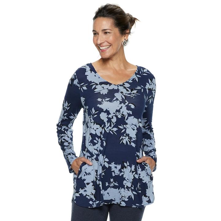 Women's Dana Buchman Everyday Casual Curved Hem V-neck Top, Size: Large, Blue