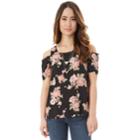 Junior's Iz Byer Scallop Edge Cold Shoulder Top, Teens, Size: Xs, Black Rose