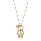 Hamsa & Pave Disc Charm Necklace, Women's, Gold