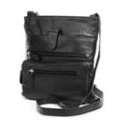 R & R Leather Zipper Leather Crossbody Bag, Women's, Black