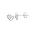 Sterling Silver 1/8 Carat T.w. Diamond Heart Stud Earrings, Women's, White