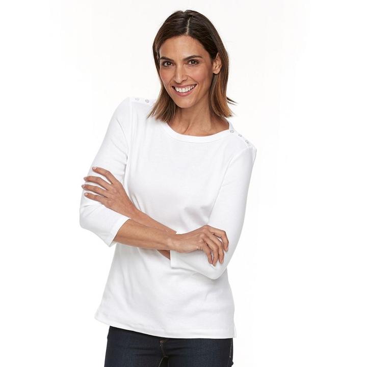 Women's Croft & Barrow&reg; Button-shoulder Tee, Size: Xl, White