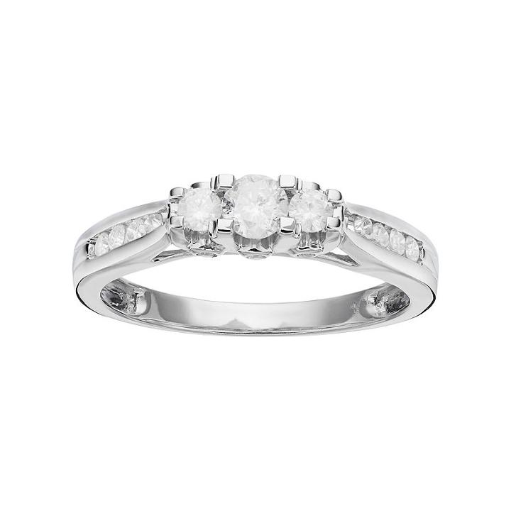 Round-cut Diamond 3-stone Engagement Ring In 10k White Gold (1/2 Ct. T.w.), Women's, Size: 6