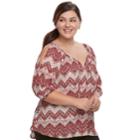 Juniors' Plus Size Liberty Love Print Cold-shoulder Peasant Top, Teens, Size: 3xl, Dark Red