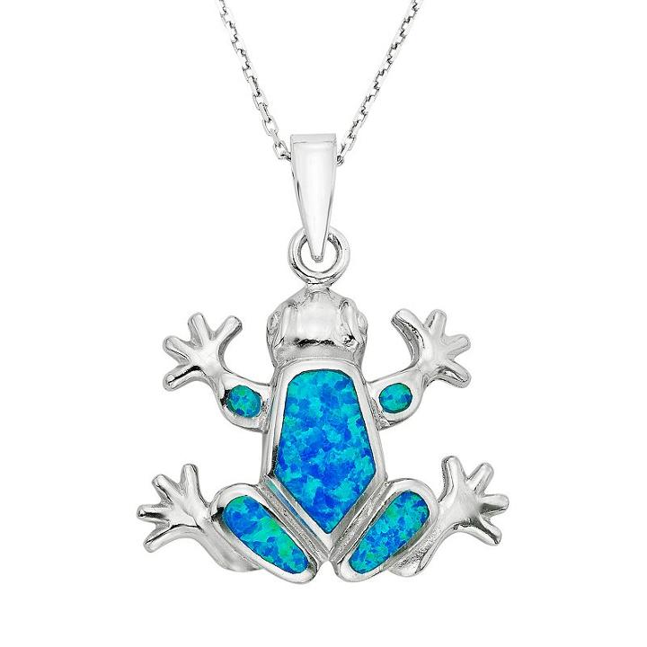 Lab-created Blue Opal Sterling Silver Frog Pendant Necklace, Women's, Size: 18