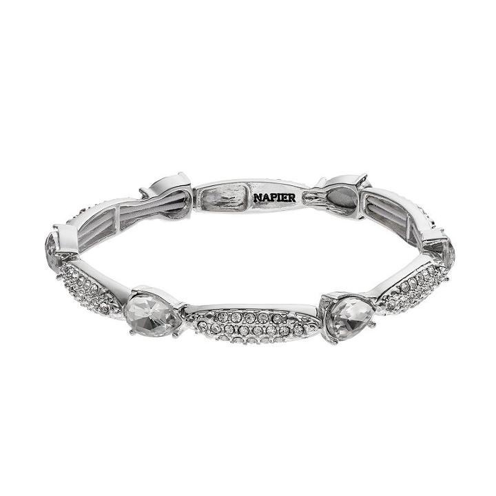 Napier Simulated Crystal Teardrop Station Stretch Bracelet, Women's, Silver