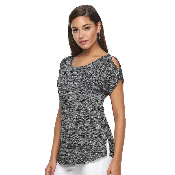 Women's Apt. 9&reg; Marled Cold-shoulder Top, Size: Medium, Black