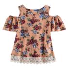 Girls 7-16 Rewind Patterned Ribbed Cold-shoulder Lace Trim Top, Girl's, Size: Small, Pink Other