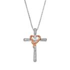 Timeless Sterling Silver Diamond Accent 14k Rose Gold Over Silver Two Tone Heart Cross Pendant Necklace, Women's, White