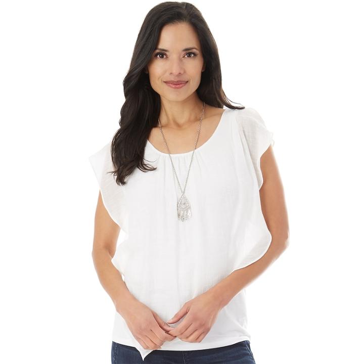 Petite Apt. 9&reg; Printed Popover Top, Women's, Size: Xs Petite, White