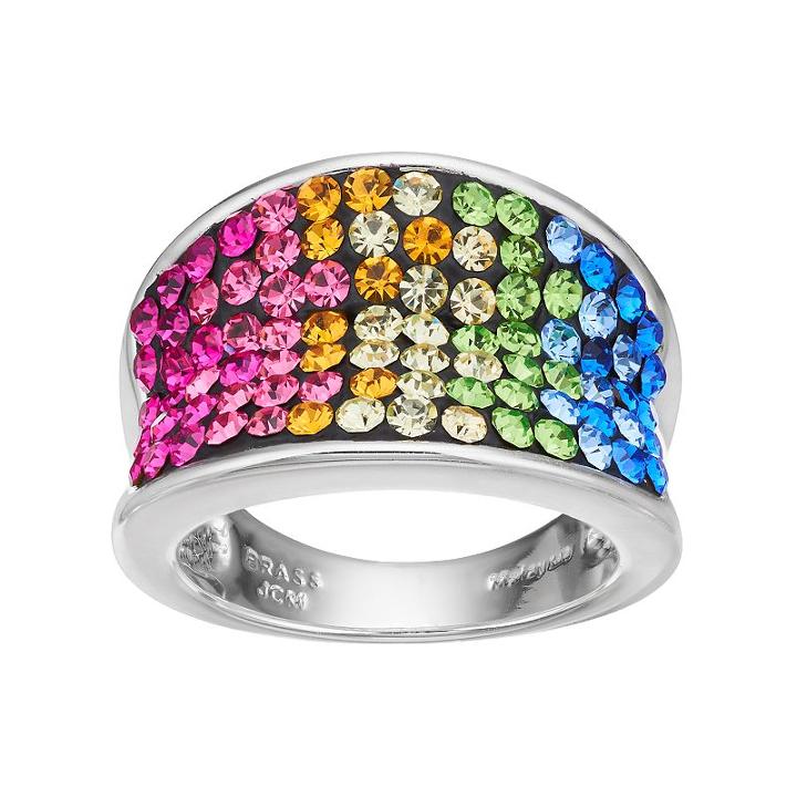 Confetti Silver Plated Crystal Concave Ring, Women's, Size: 9, Multicolor
