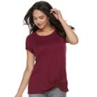Women's Rock & Republic&reg; Ruched Scoopneck Tee, Size: Small, Dark Pink