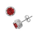 Sterling Silver Garnet And Diamond Accent Frame Stud Earrings, Women's, Red