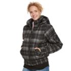 Juniors' Urban Republic Hooded Plaid Bomber Jacket, Teens, Size: Medium, Dark Grey
