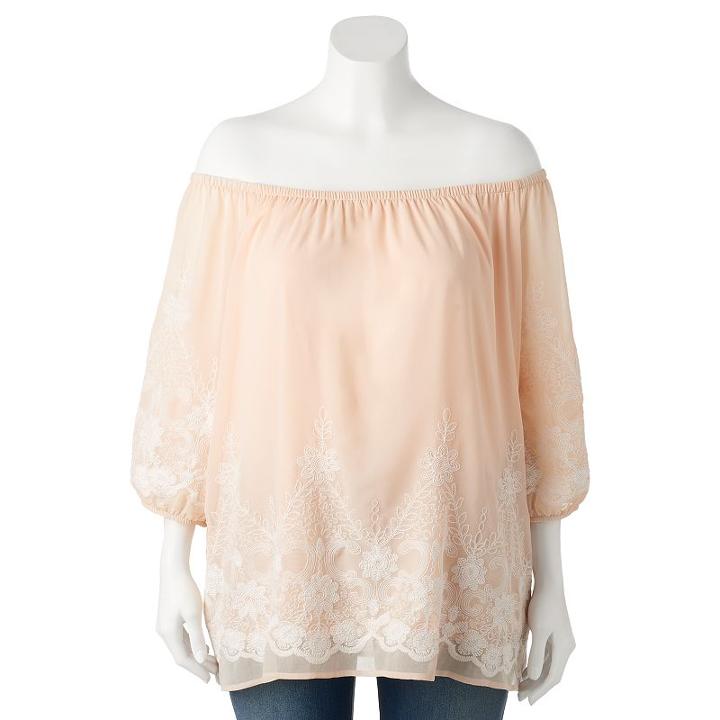Juniors' Plus Size Heartsoul Floral Embroidery Off-the-shoulder Top, Girl's, Size: 3xl, Med Orange