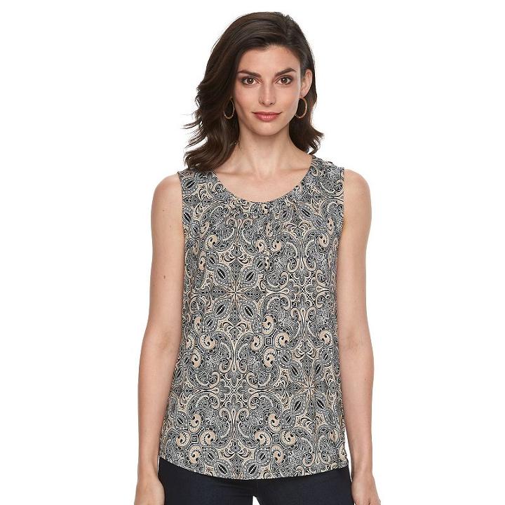 Women's Croft & Barrow&reg; Print Shirred Tank, Size: Large, Med Beige