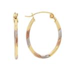 Everlasting Gold 10k Gold And Rhodium Plate Tri-tone Striped Oval Hoop Earrings, Women's, Yellow