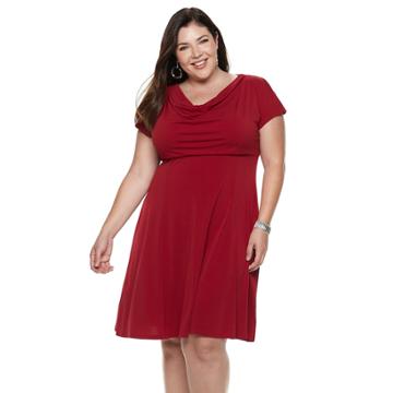 Plus Size Suite 7 Crepe Cowlneck Short Sleeve Dress, Women's, Size: 20 W, Dark Red