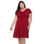Plus Size Suite 7 Crepe Cowlneck Short Sleeve Dress, Women's, Size: 20 W, Dark Red