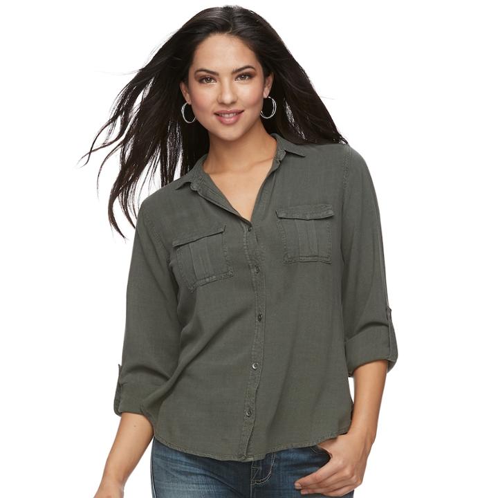 Women's Rock & Republic® Twill Shirt, Size: Xxl, Black