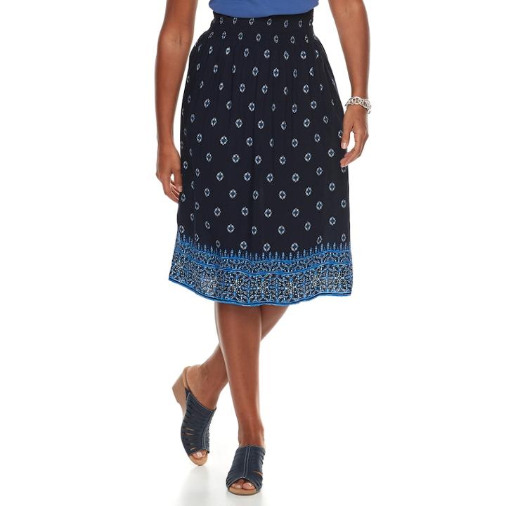 Petite Croft & Barrow&reg; Smocked Challis Skirt, Women's, Size: S Petite, Blue