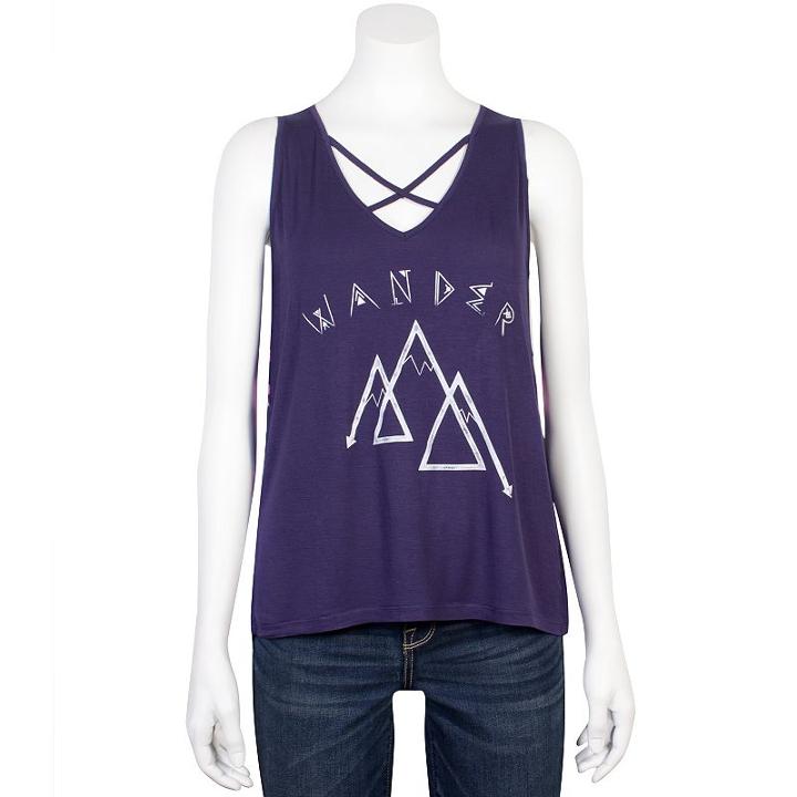 Juniors' Grayson Threads Criss-cross Wander Graphic Tank, Teens, Size: Xs, Blue (navy)