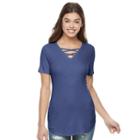 Juniors' Awake Crisscross V-neck Tee, Girl's, Size: Xs, Dark Blue