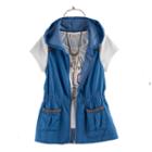 Girls 7-16 Self Esteem Hooded Vest & Graphic Tee Set With Necklace, Size: Large, Blue Other