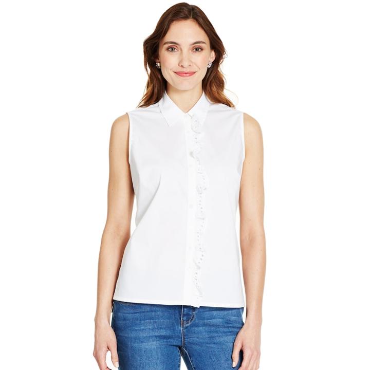 Women's Izod Eyelet Ruffle Sleeveless Top, Size: Xl, White