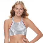 Mix And Match Textured Striped High-neck Bikini Top, Teens, Size: Large, Blue (navy)