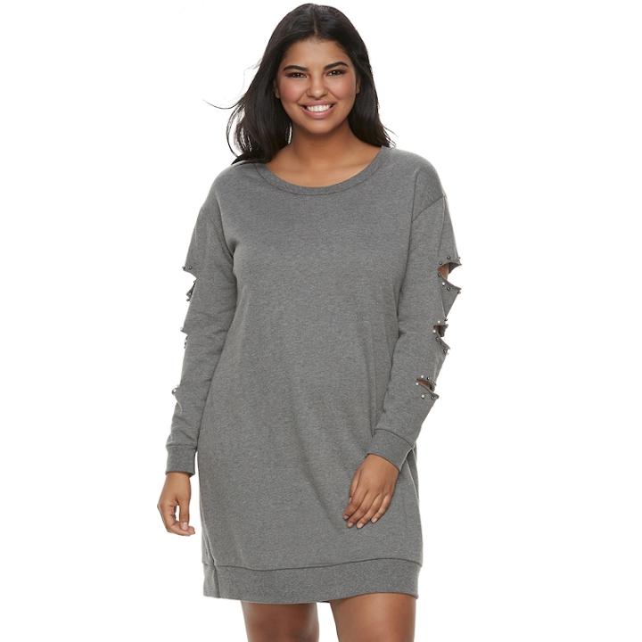 Juniors' Plus Size Almost Famous Simulated Pearl Cutout Sweatshirt Dress, Teens, Size: 3xl, Yellow