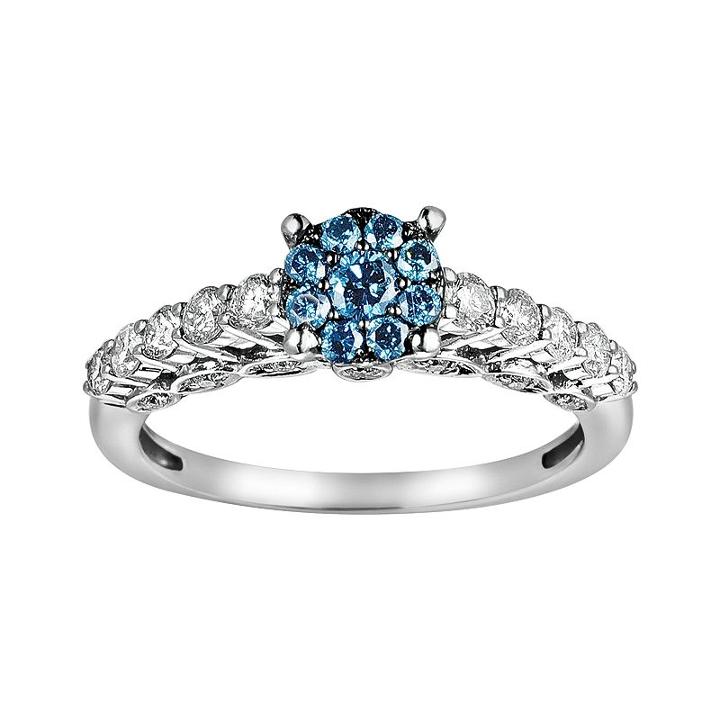 10k White Gold 3/4-ct. T.w. Blue And White Diamond Ring, Women's, Size: 9