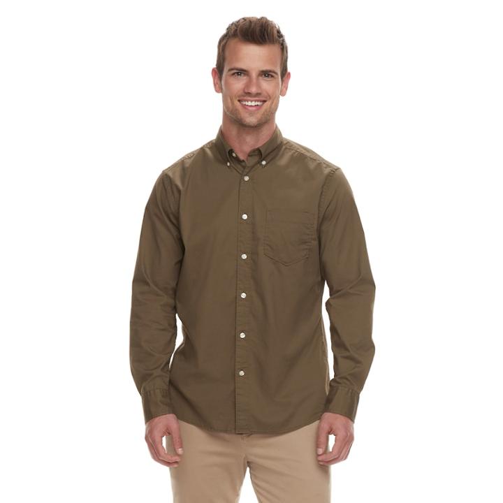 Men's Sonoma Goods For Life&trade; Modern-fit Long Sleeve Solid Poplin Button-down Shirt, Size: Xl, Med Brown
