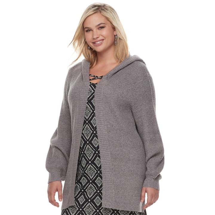 Juniors' Plus Size Mudd&reg; Bishop Sleeve Hooded Cardigan, Teens, Size: 1xl, Med Grey