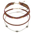 Mudd&reg; Medallion, Tribal Stitch & Braided Cord Choker Necklace Set, Women's, Multicolor