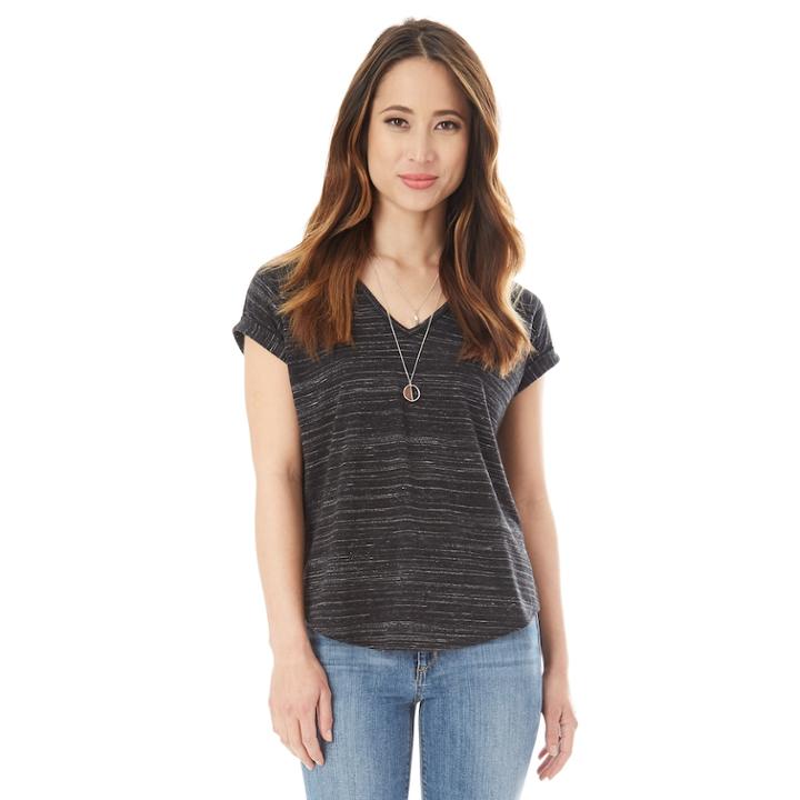 Juniors' Iz Byer Ruched Back Striped Tee With Necklace, Teens, Size: Xs, Black