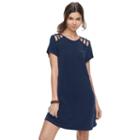 Juniors' Speechless Lattice Shoulder Shift Dress, Teens, Size: Large, Med Blue