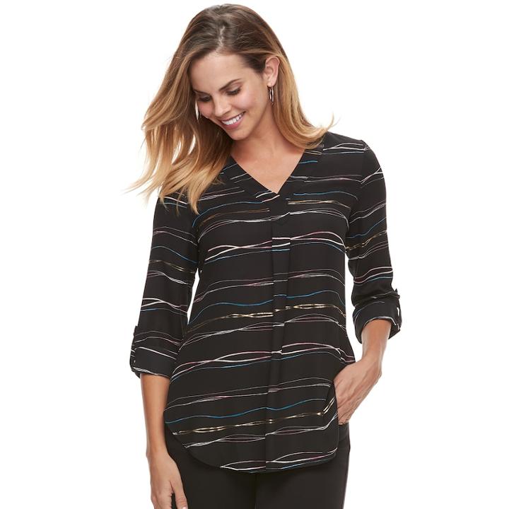 Women's Apt. 9&reg; Roll-tab Chiffon Tunic Top, Size: Medium, Black