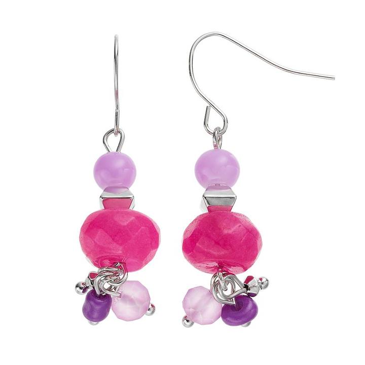 Purple Beaded Linear Drop Earrings, Women's
