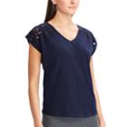 Women's Chaps Embroidered Cutout Tee, Size: Large, Blue