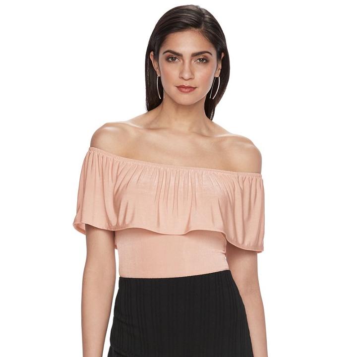 Women's Jennifer Lopez Luxe Essentials Off-the-shoulder Bodysuit, Size: Xxl, Pink