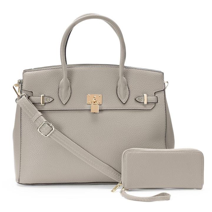 Deluxity 2-in-1 Elena Lock Satchel With Wallet, Women's, Grey