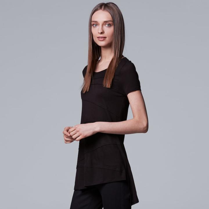 Women's Simply Vera Vera Wang Raw-edge High Low Tee, Size: Medium, Black