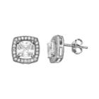 Primrose Sterling Silver Cubic Zirconia Square Halo Stud Earrings, Women's, Grey