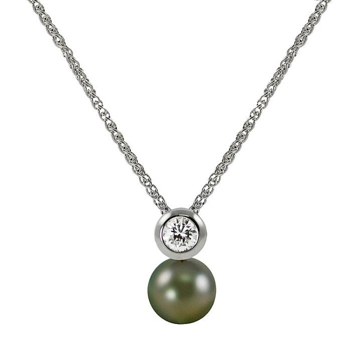 14k White Gold 1/5-ct. T.w. Diamond And Tahitian Cultured Pearl Pendant, Women's, Size: 18