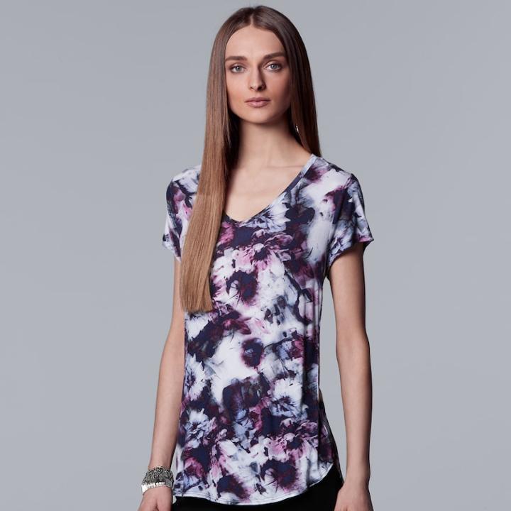 Women's Simply Vera Vera Wang Printed V-neck Tee, Size: Medium, Light Grey
