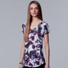 Women's Simply Vera Vera Wang Printed V-neck Tee, Size: Medium, Light Grey
